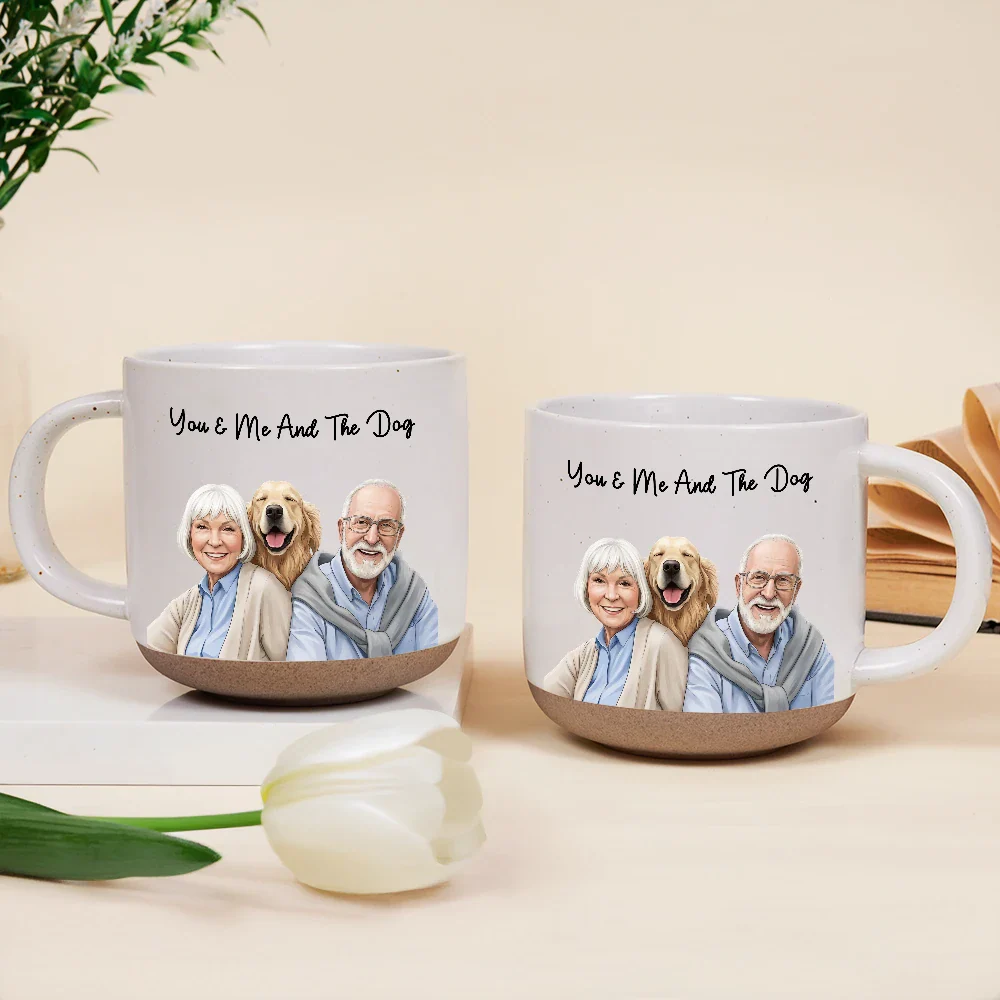 Custom Photo Semi Realistic Portrait You & Me And The Dogs Cats - Personalized Pottery Mug