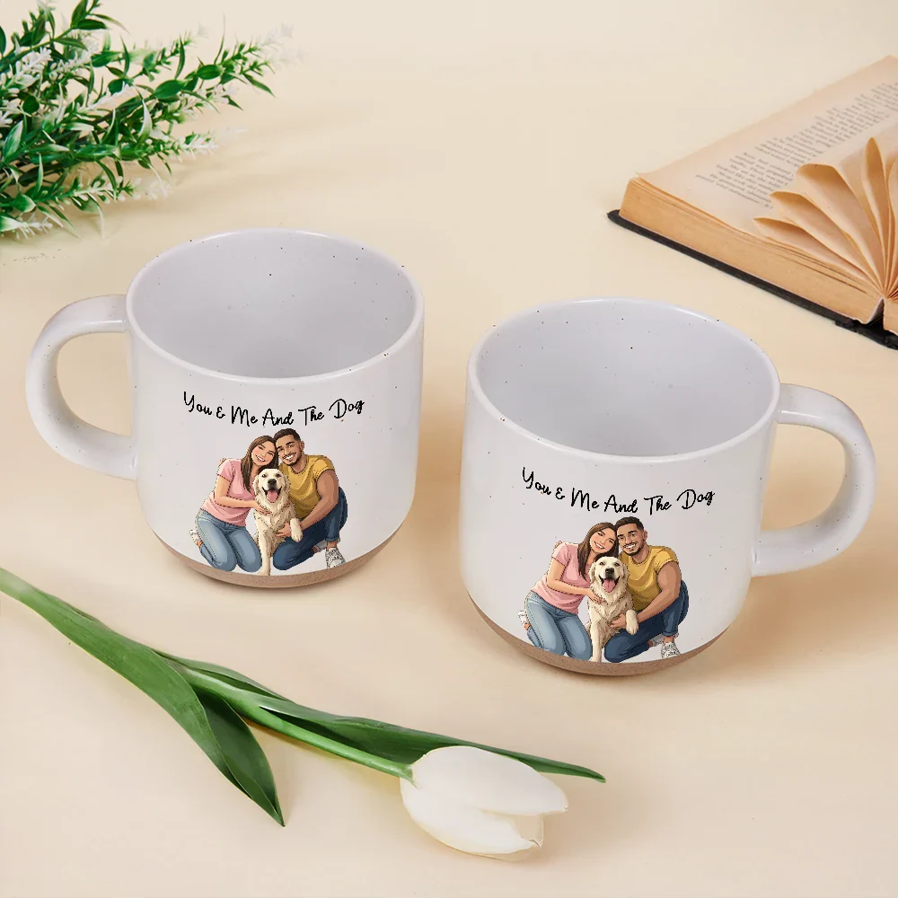 Custom Photo Semi Realistic Portrait You & Me And The Dogs Cats - Personalized Pottery Mug