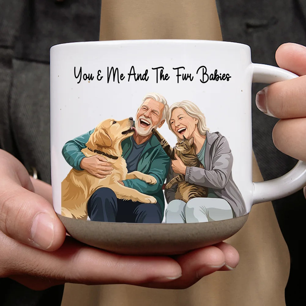 Custom Photo Semi Realistic Portrait You & Me And The Dogs Cats - Personalized Pottery Mug