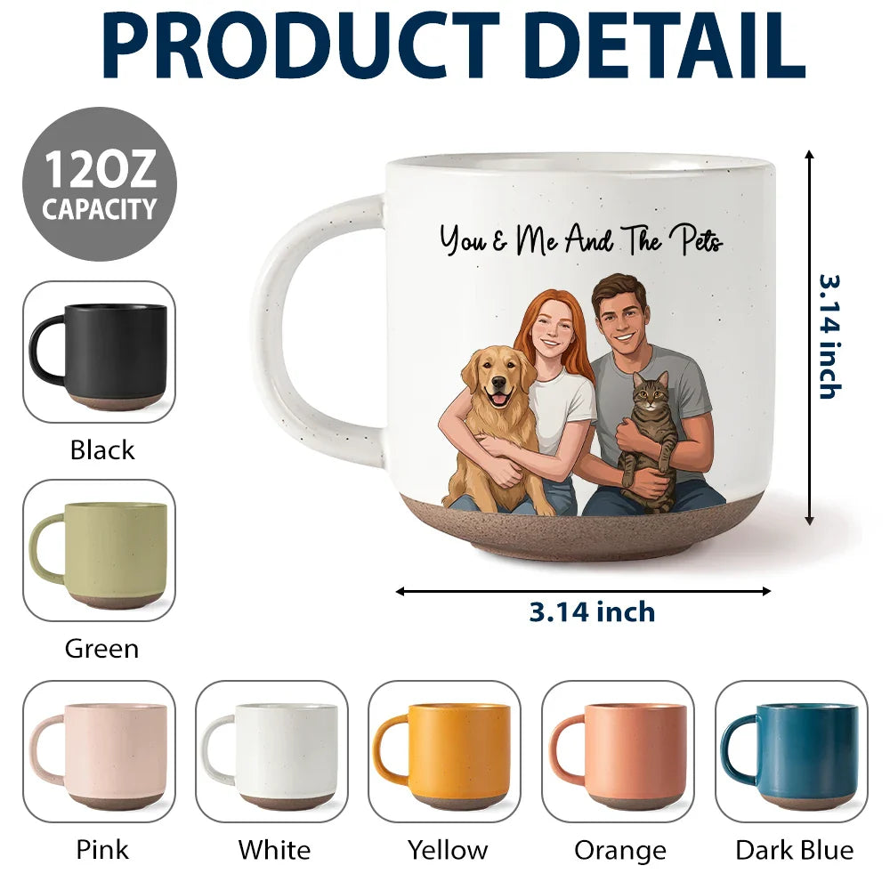 Custom Photo Semi Realistic Portrait You & Me And The Dogs Cats - Personalized Pottery Mug