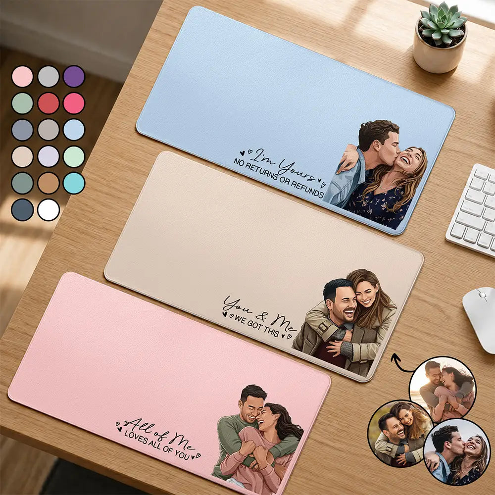 Custom Photo Semi Realistic Portrait You & Me We Got This - Personalized Leather Desk Mat