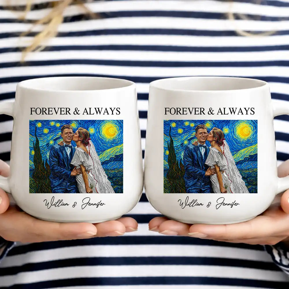 Custom Photo Starry Night Forever & Always Couple Anniversary - Personalized Tapered Mug