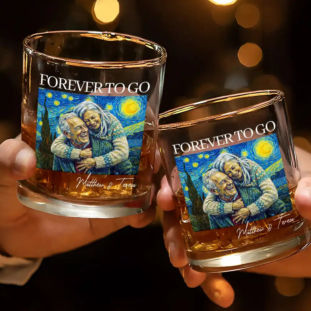 Custom Photo Starry Night Forever & Always Couple Anniversary - Personalized Whiskey Glass
