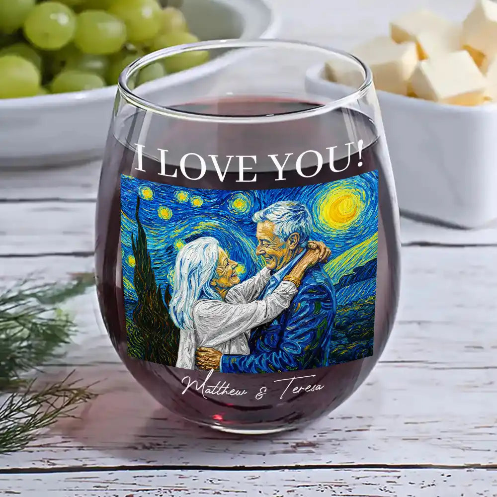 Custom Photo Starry Night Forever & Always Couple Anniversary - Personalized Stemless Wine Glass