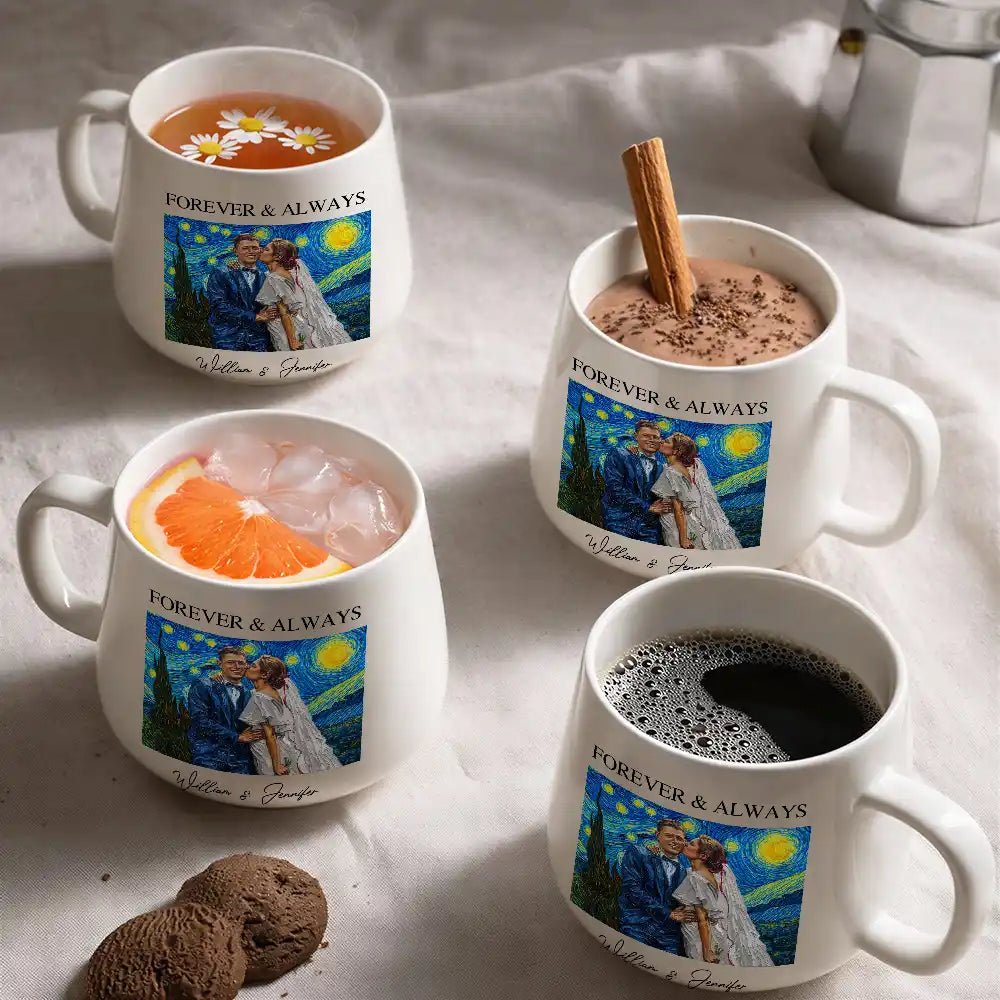 Custom Photo Starry Night Forever & Always Couple Anniversary - Personalized Tapered Mug