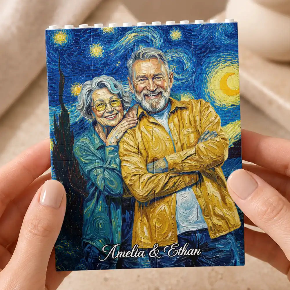 Custom Photo Starry Night Romantic Couple Anniversary - Personalized Building Brick Blocks