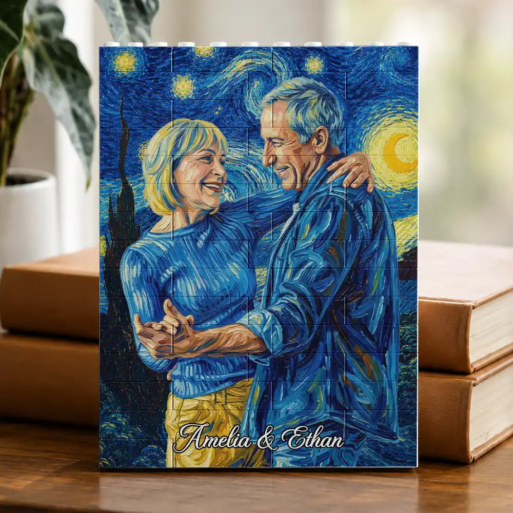 Custom Photo Starry Night Romantic Couple Anniversary - Personalized Building Brick Blocks