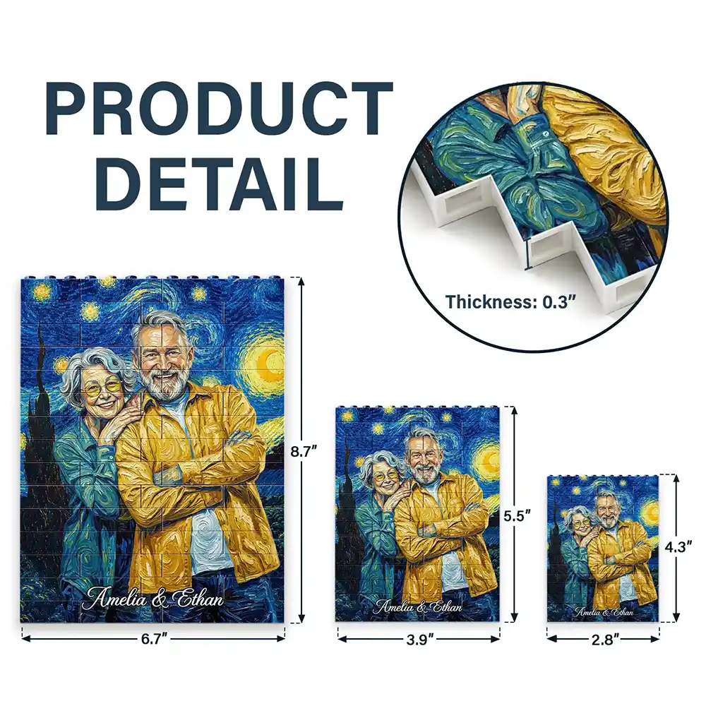 Custom Photo Starry Night Romantic Couple Anniversary - Personalized Building Brick Blocks