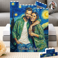 Custom Photo Starry Night Romantic Couple Anniversary - Personalized Building Brick Blocks