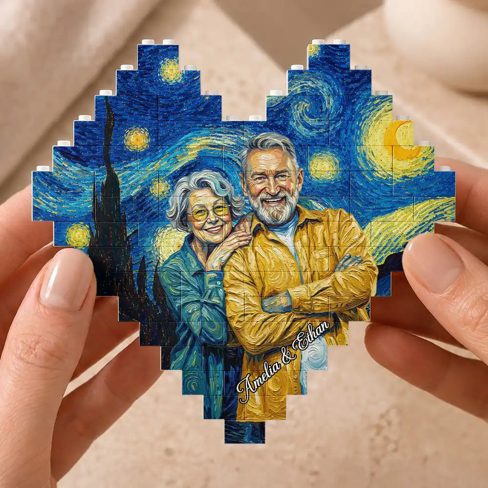 Custom Photo Starry Night Couple Anniversary - Personalized Building Brick Blocks