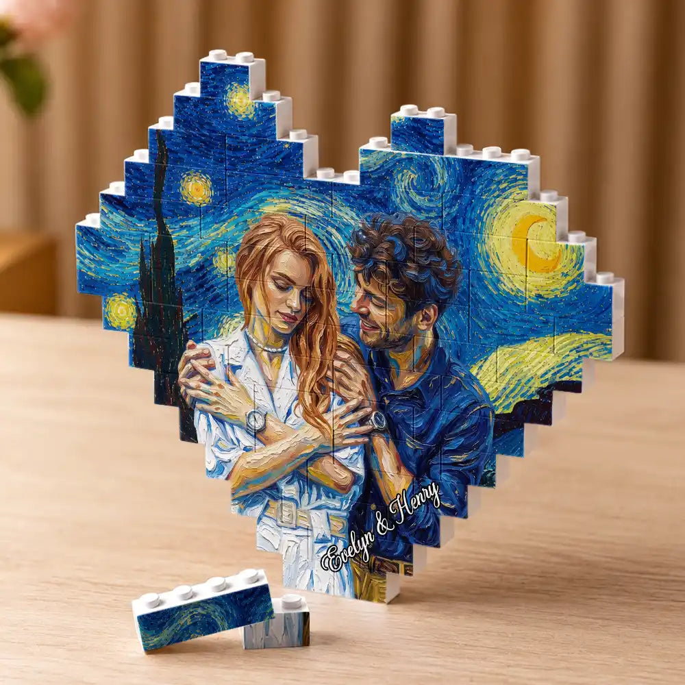 Custom Photo Starry Night Couple Anniversary - Personalized Building Brick Blocks
