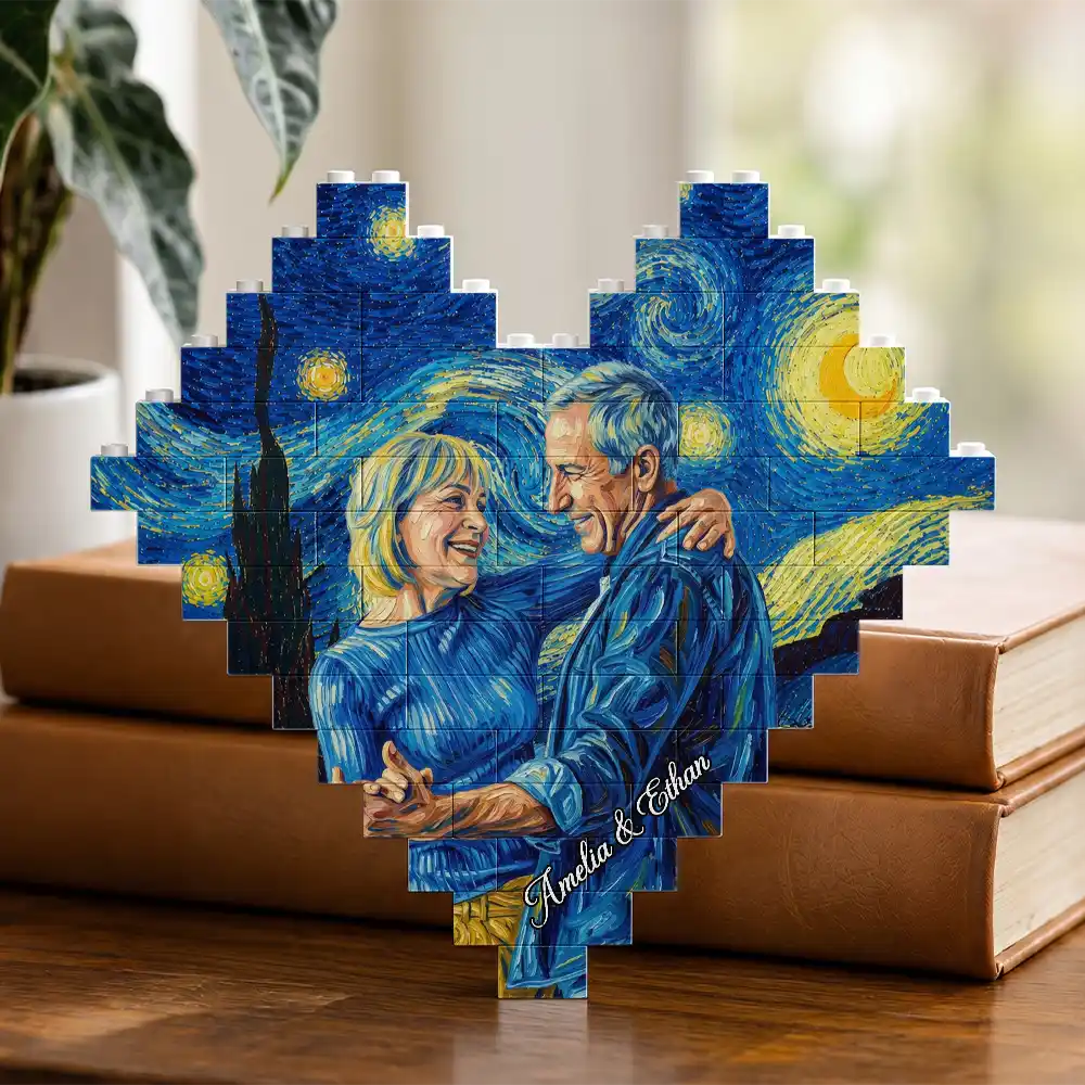 Custom Photo Starry Night Couple Anniversary - Personalized Building Brick Blocks
