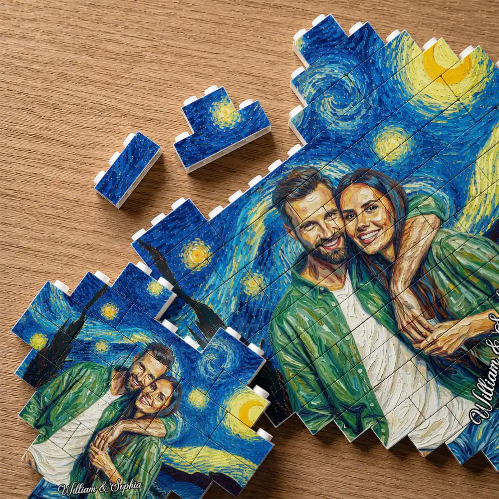 Custom Photo Starry Night Couple Anniversary - Personalized Building Brick Blocks