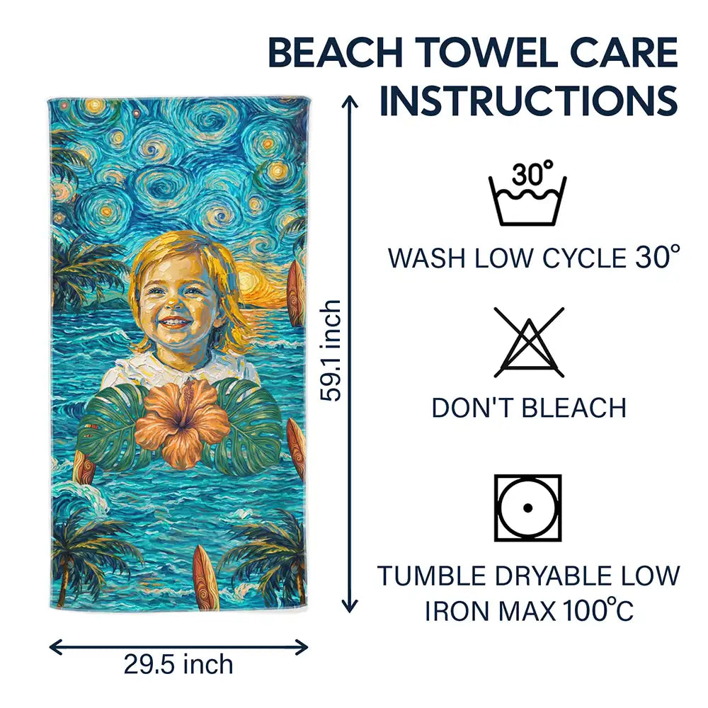 Custom Photo Starry Night Tropical Pattern Dog Cat Kid - Personalized Beach Towel