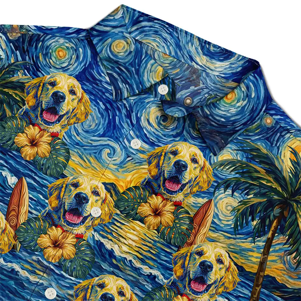 Custom Photo Starry Night Tropical Pattern Dog Cat Kid - Personalized Hawaiian Shirt
