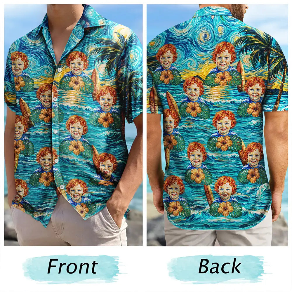 Custom Photo Starry Night Tropical Pattern Dog Cat Kid - Personalized Hawaiian Shirt