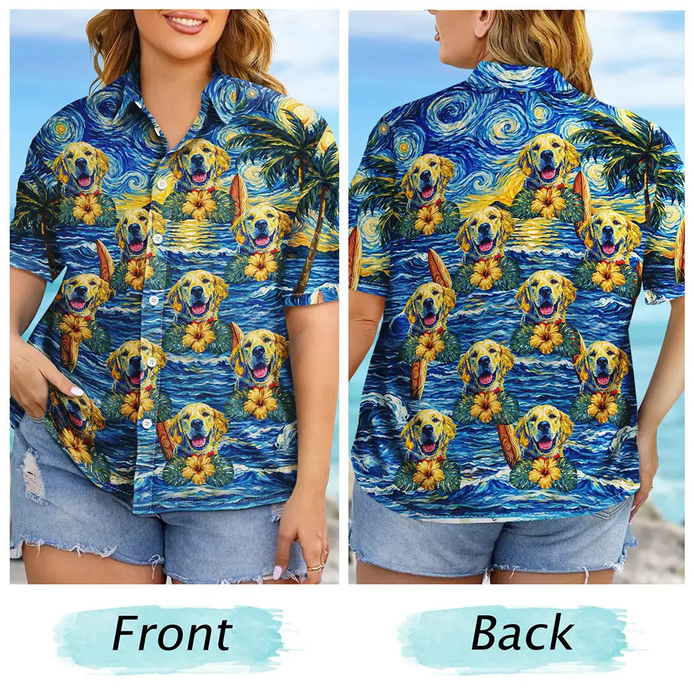 Custom Photo Starry Night Tropical Pattern Dog Cat Kid - Personalized Hawaiian Shirt