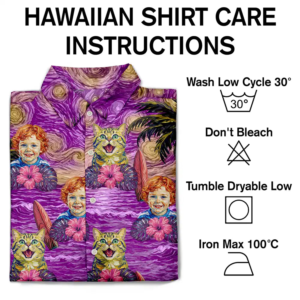 Custom Photo Starry Night Tropical Pattern Dog Cat Kid - Personalized Hawaiian Shirt