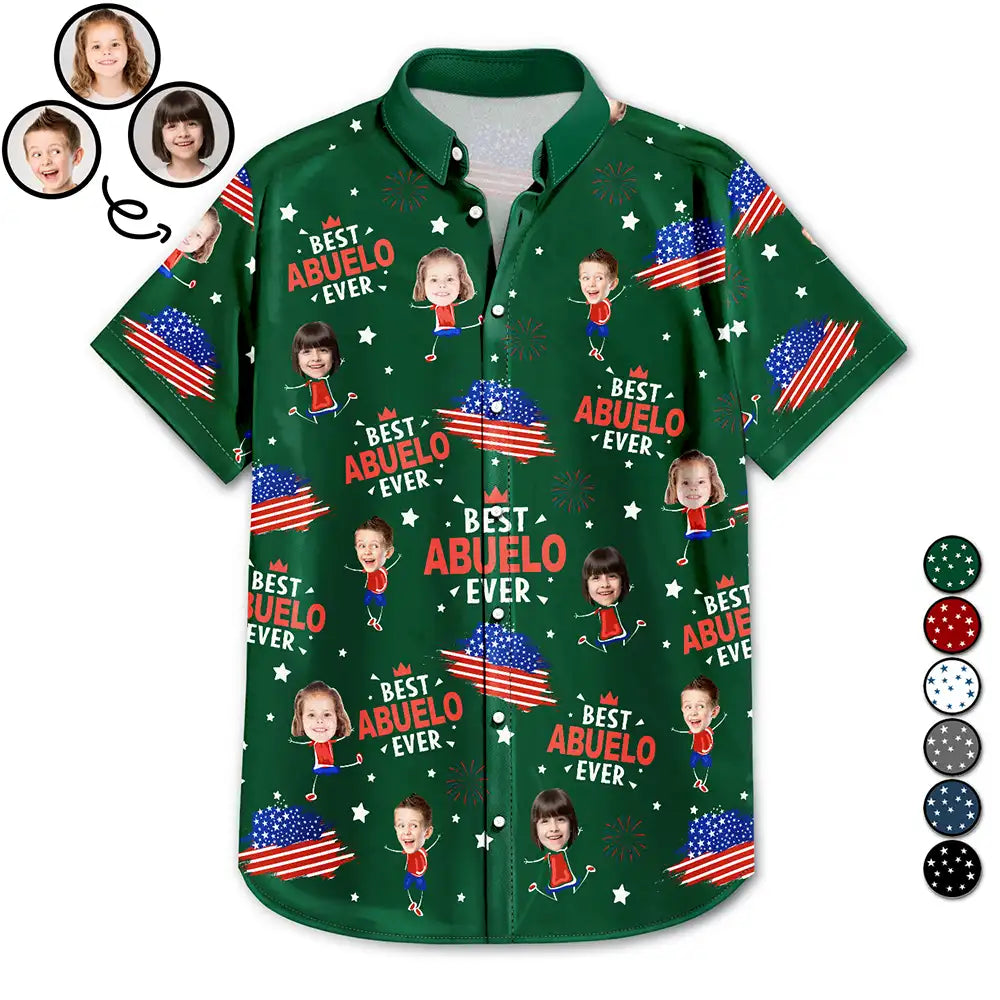 Custom Photo Stars And Stripes Best Dad Grandpa Ever - Personalized Hawaiian Shirt