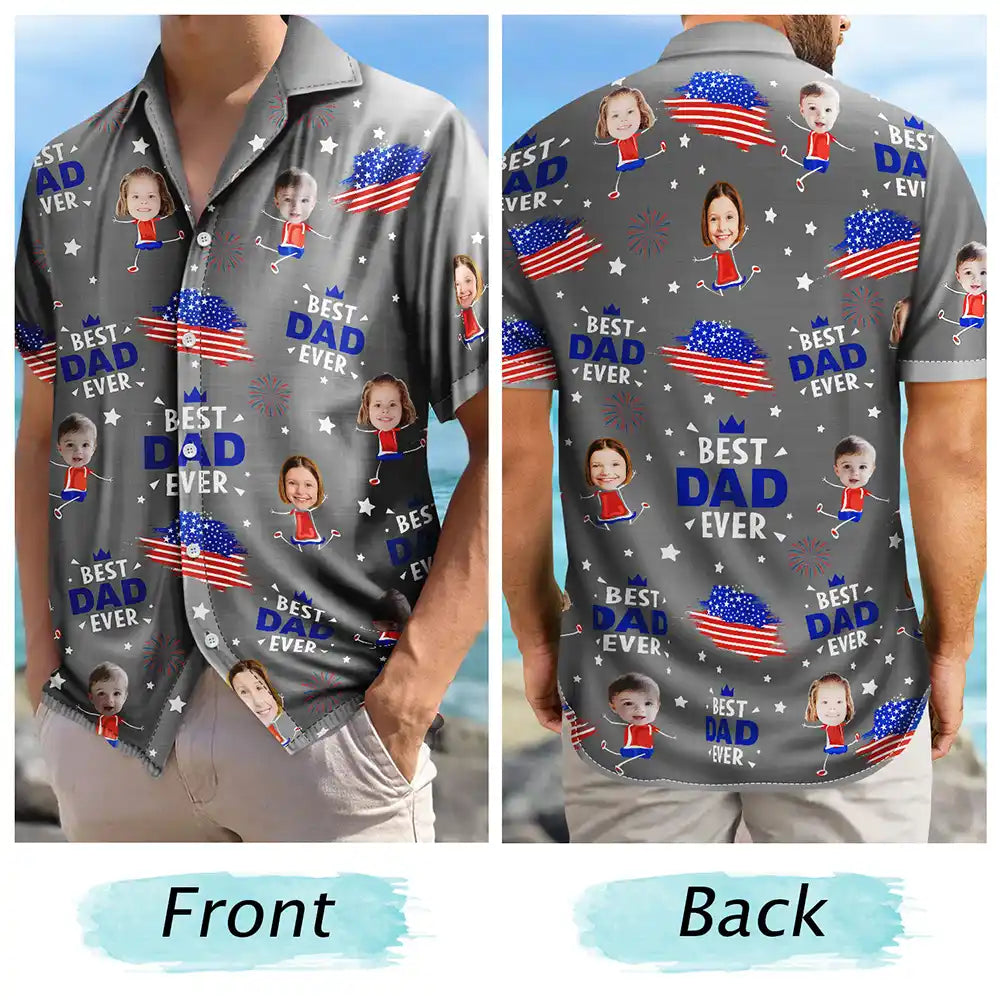 Custom Photo Stars And Stripes Best Dad Grandpa Ever - Personalized Hawaiian Shirt