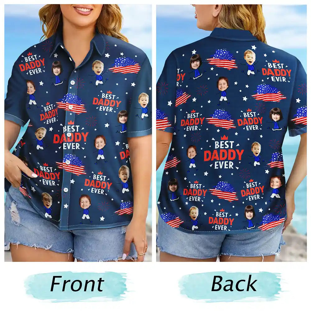 Custom Photo Stars And Stripes Best Dad Grandpa Ever - Personalized Hawaiian Shirt