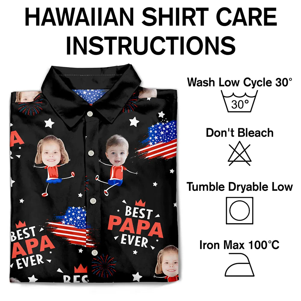 Custom Photo Stars And Stripes Best Dad Grandpa Ever - Personalized Hawaiian Shirt
