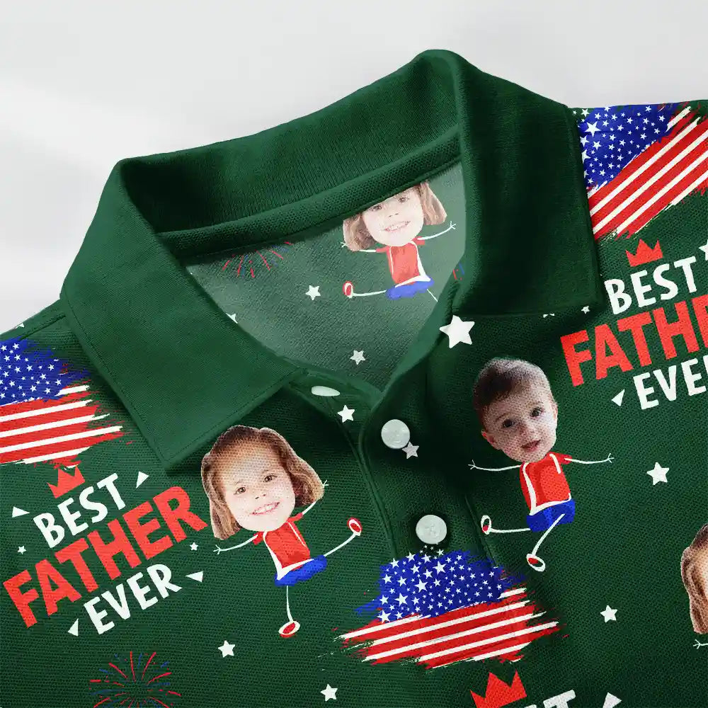 Custom Photo Stars And Stripes Best Dad Grandpa Ever - Personalized Polo Shirt