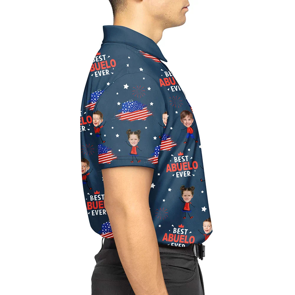 Custom Photo Stars And Stripes Best Dad Grandpa Ever - Personalized Polo Shirt