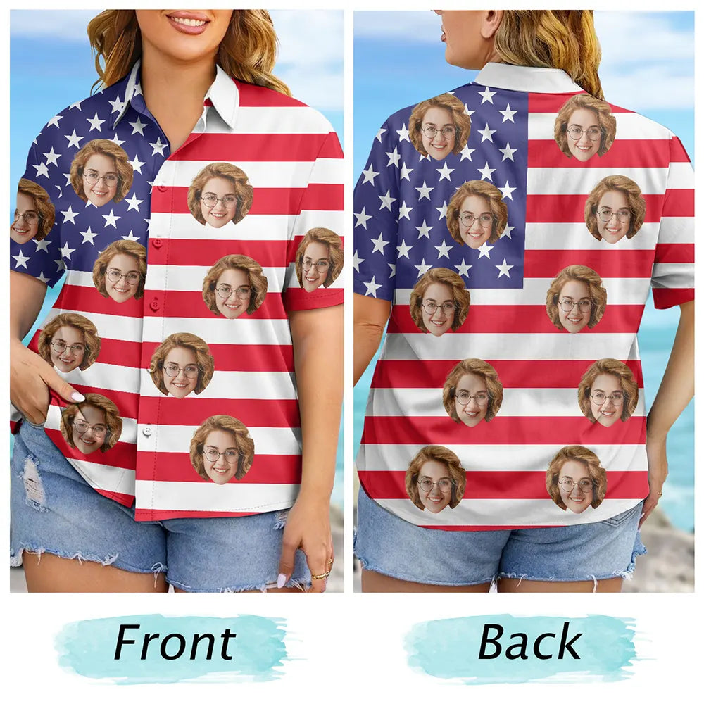 Custom Photo Stars & Stripes Beach Vibes - Personalized Hawaiian Shirt