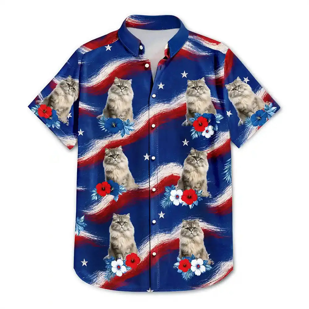 Custom Photo Stars & Stripes Dog Cat Happy Paws - Personalized Hawaiian Shirt