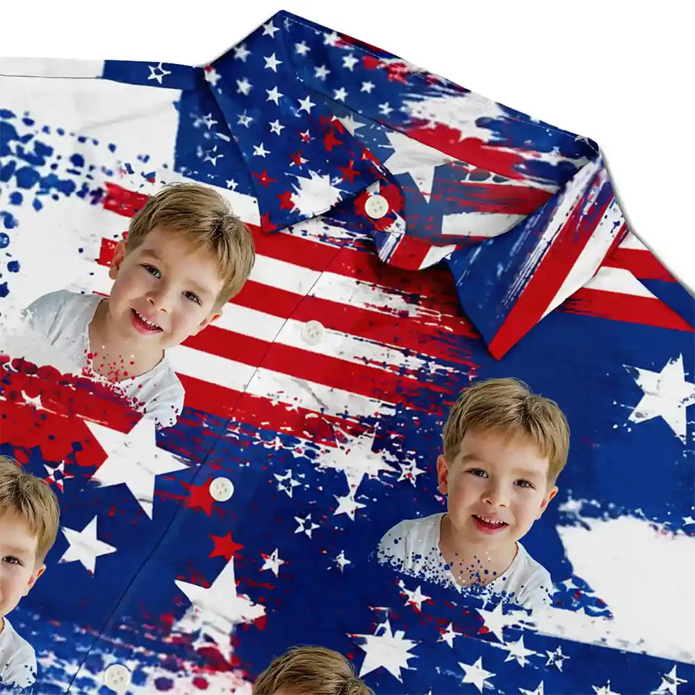 Custom Photo Stars & Stripes Dog Cat Happy Paws - Personalized Hawaiian Shirt