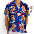 Custom Photo Stars & Stripes Dog Cat Happy Paws - Personalized Hawaiian Shirt
