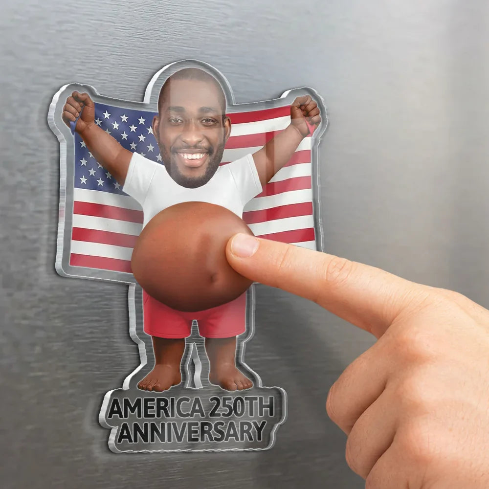 Custom Photo Stars, Stripes & Poke That Belly - Personalized Squishy Acrylic Fridge Magnet