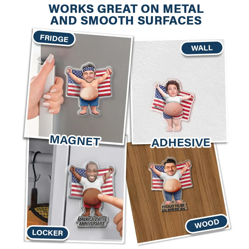 Custom Photo Stars, Stripes & Poke That Belly - Personalized Squishy Acrylic Fridge Magnet