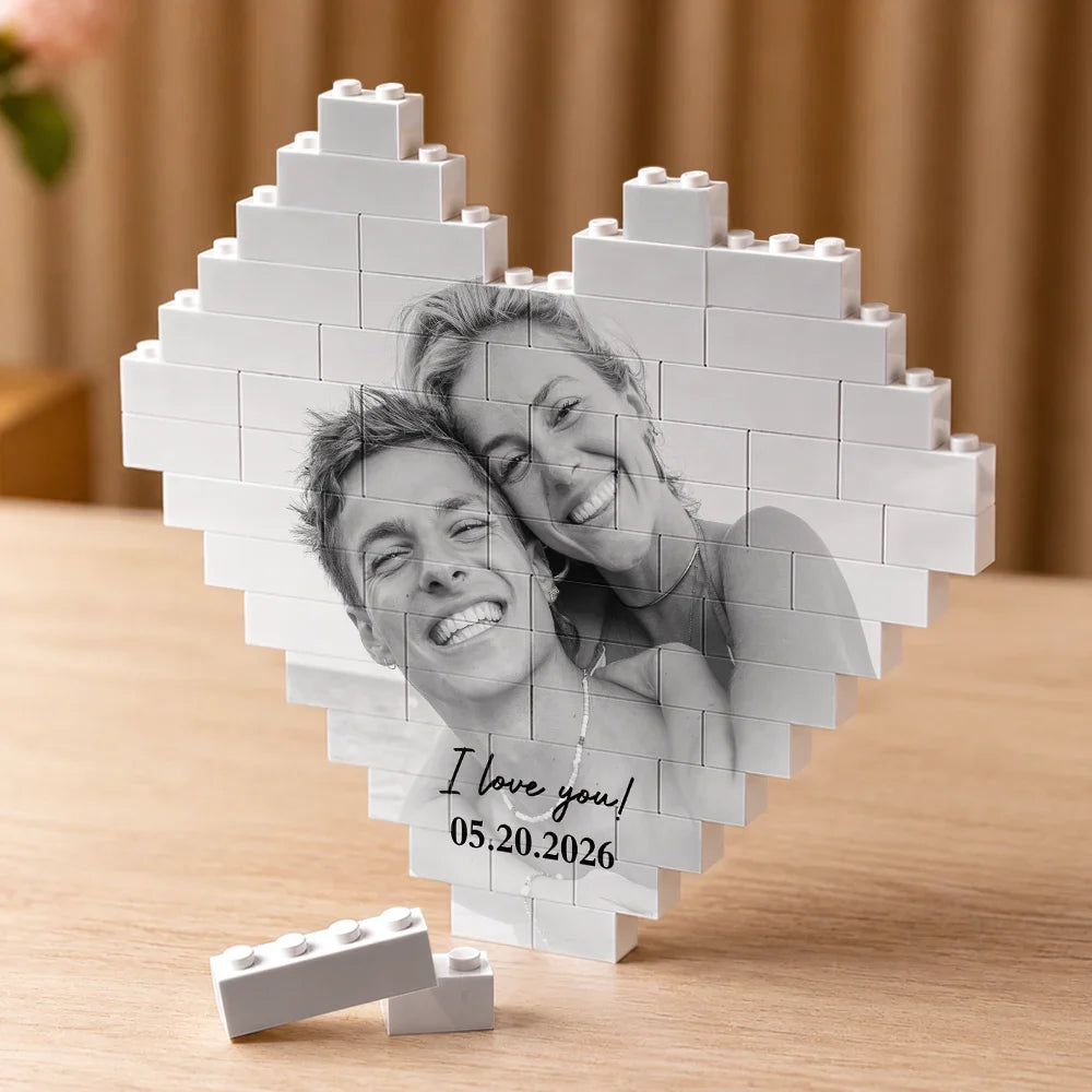 Custom Photo Together & Forever Romantic Couple Portrait - Personalized Building Brick Blocks