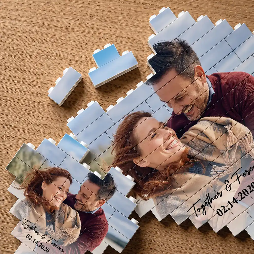 Custom Photo Together & Forever Romantic Couple Portrait - Personalized Building Brick Blocks