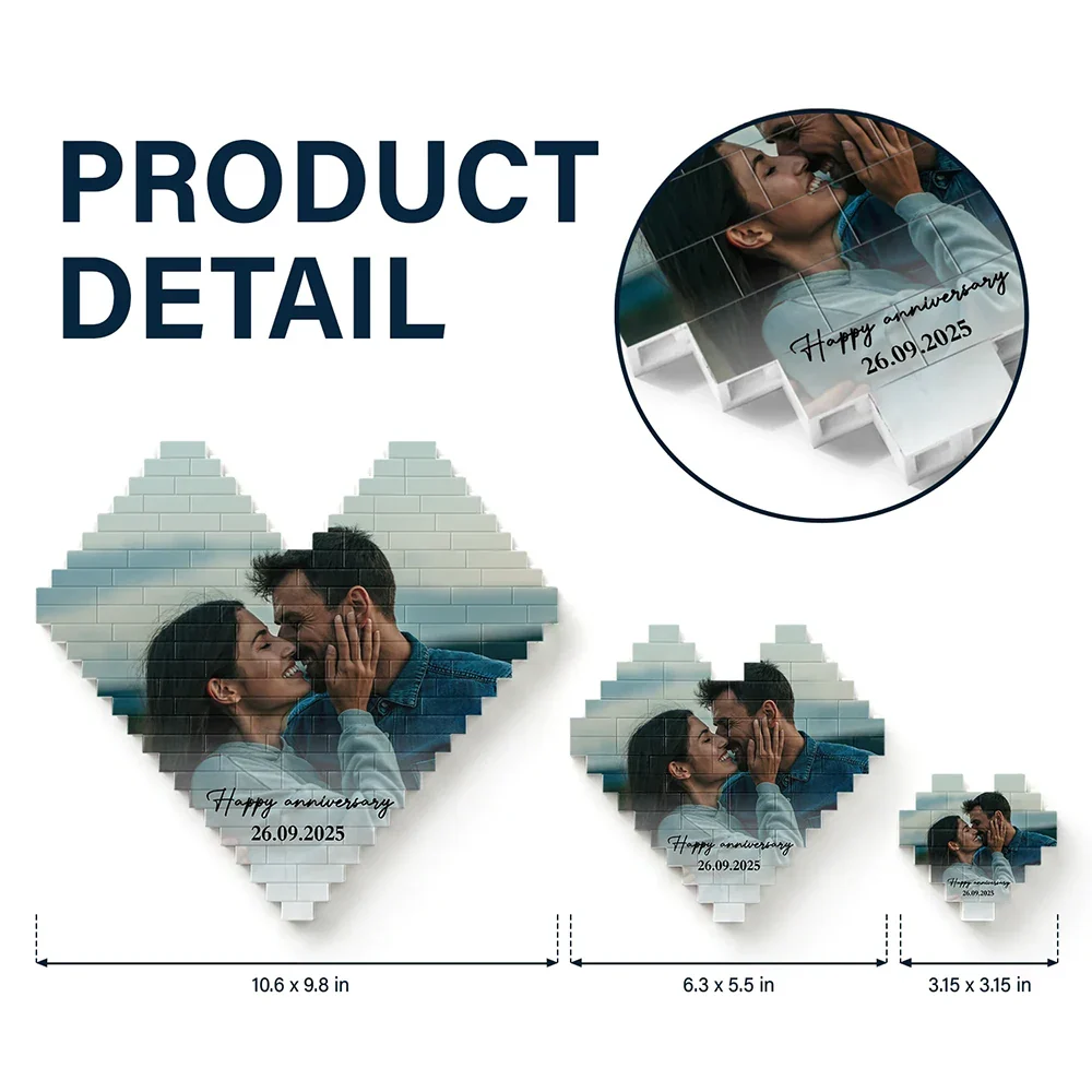 Custom Photo Together & Forever Romantic Couple Portrait - Personalized Building Brick Blocks