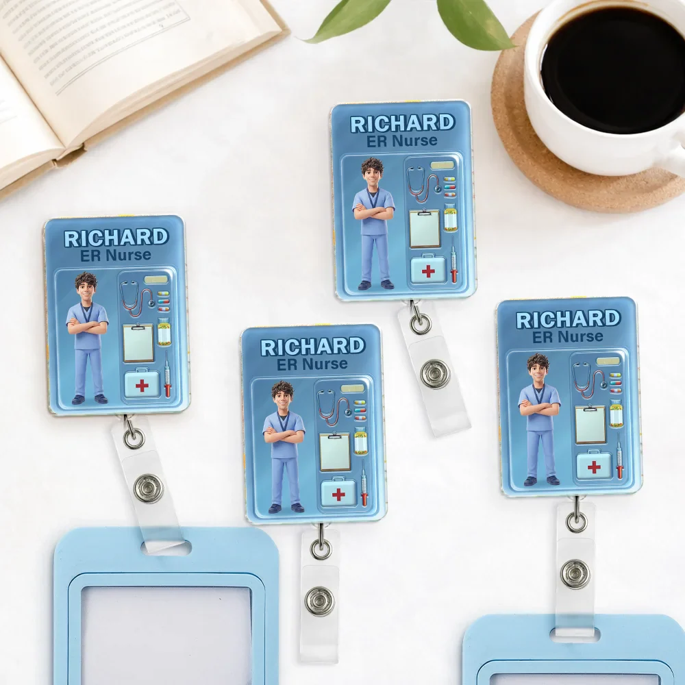 Custom Photo Toybox Figure 3D Effect Nurse Name - Personalized Badge Reel