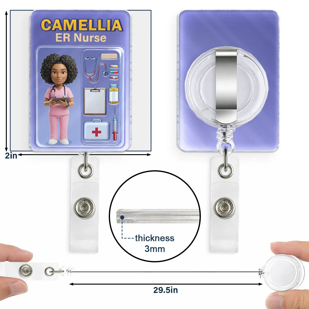 Custom Photo Toybox Figure 3D Effect Nurse Name - Personalized Badge Reel