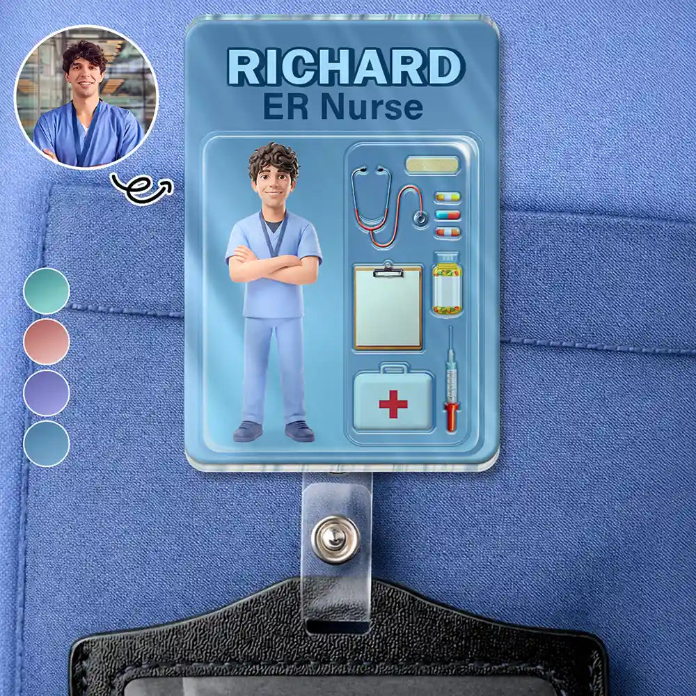 Custom Photo Toybox Figure 3D Effect Nurse Name - Personalized Badge Reel