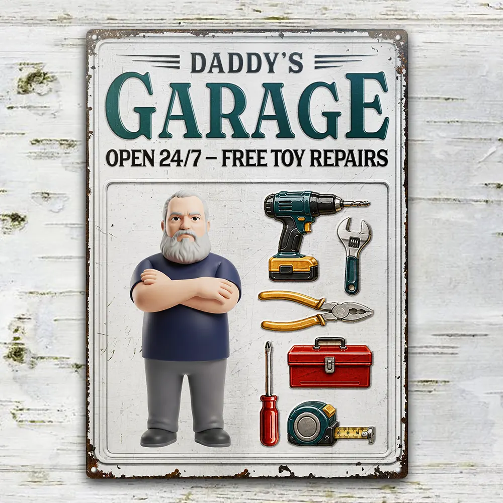 Custom Photo Toybox Figure Dad Papa Garage - Personalized Classic Metal Signs