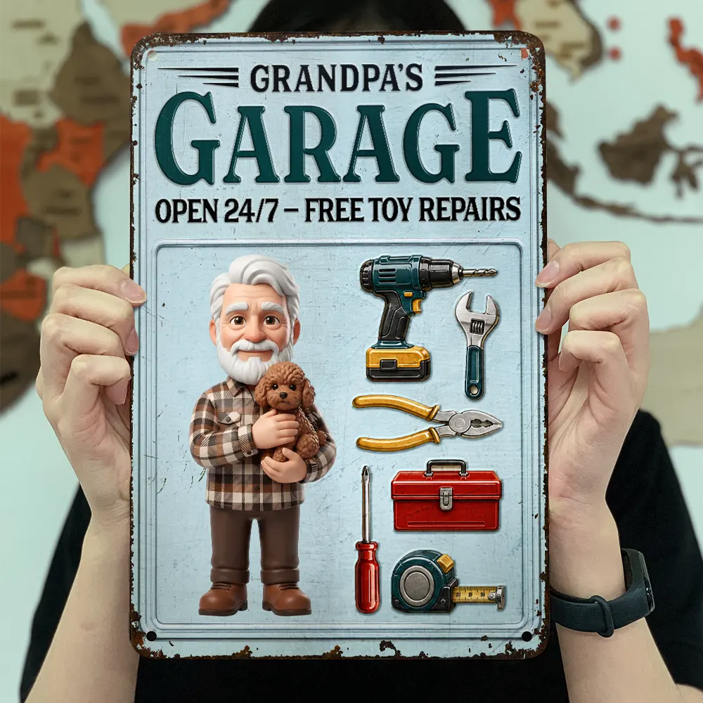 Custom Photo Toybox Figure Dad Papa Garage - Personalized Classic Metal Signs