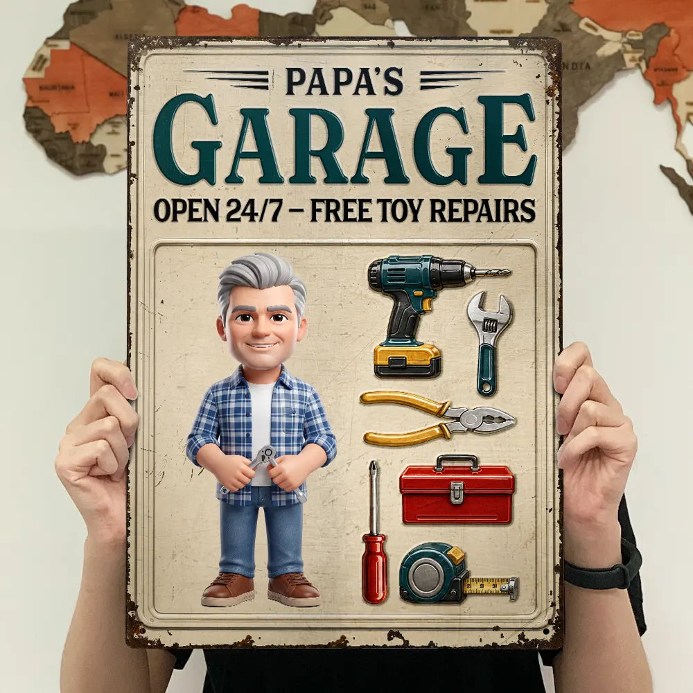 Custom Photo Toybox Figure Dad Papa Garage - Personalized Classic Metal Signs