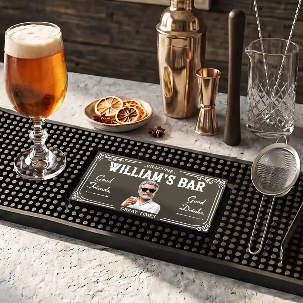 Custom Photo Toybox Figure Good Friends Good Drinks Great Times - Personalized Bar Mat