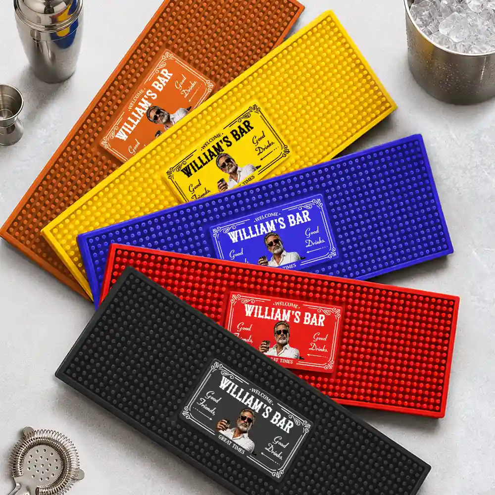 Custom Photo Toybox Figure Good Friends Good Drinks Great Times - Personalized Bar Mat