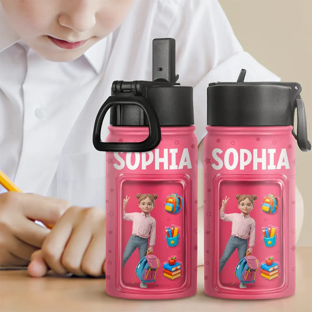 Custom Photo Toybox Figure Kid Portrait - Personalized Kids Water Bottle