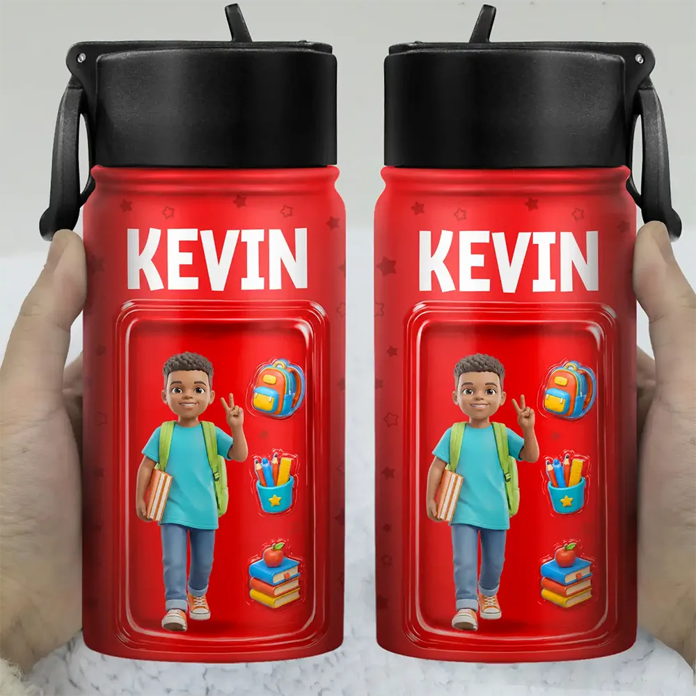 Custom Photo Toybox Figure Kid Portrait - Personalized Kids Water Bottle