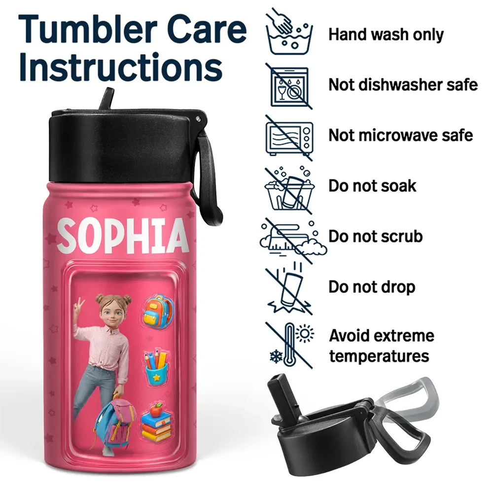 Custom Photo Toybox Figure Kid Portrait - Personalized Kids Water Bottle