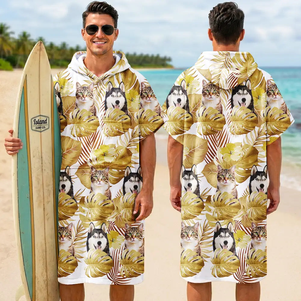 Custom Photo Tropical Funny Pet Family Face - Personalized Hooded Poncho Towel