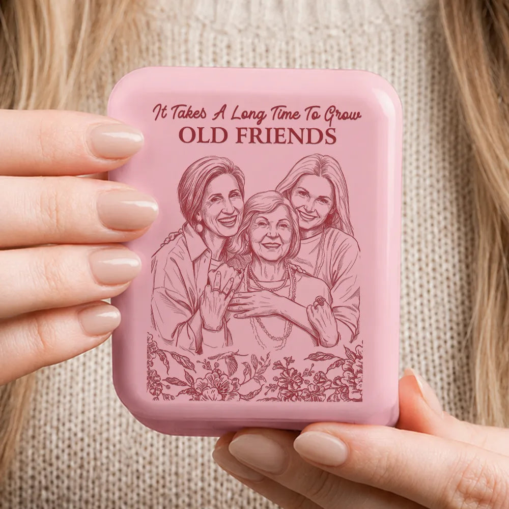 Custom Photo True Friendship Is Journey Without End Pencil Sketch Toile De Jouy - Personalized LED Compact Mirror